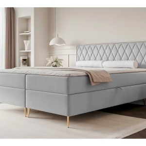 Continentaal bed – 160×200 cm – in grijze fluwelen stof – CARESSO Continentaal bed – 160×200 cm – in grijze fluwelen stof – CARESSO