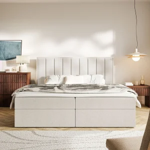 Boxspringbed 160×200 – opbergruimte en topper – hydrofobe chenille – lichtbeige – TOGENTS Boxspringbed 160×200 – opbergruimte en topper – hydrofobe chenille – lichtbeige – TOGENTS