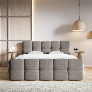 Continentaal bed – 160×200 cm – in grijze badstof – CLOUDY Continentaal bed – 160×200 cm – in grijze badstof – CLOUDY