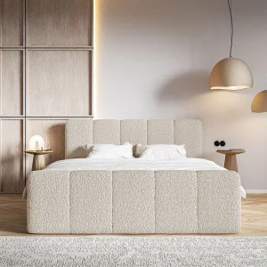 Continentaal bed – 160×200 cm – in lichtbeige bouclé stof – CLOUDY II Continentaal bed – 160×200 cm – in lichtbeige bouclé stof – CLOUDY II