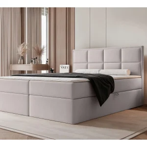 Continentaal bed – 180×200 cm – in beigegrijze fluwelen stof – SILENSIO