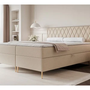 Continentaal bed – 180×200 cm – in beige chenillestof – CARESSO