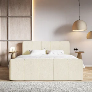 Continentaal bed met matrastopper – 160×200 cm – crème chenille – CLOUDY II