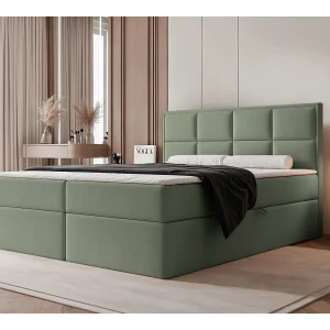 Continentaal bed – 160×200 cm – in eucalyptus fluwelen stof – SILENSIO Continentaal bed – 160×200 cm – in eucalyptus fluwelen stof – SILENSIO