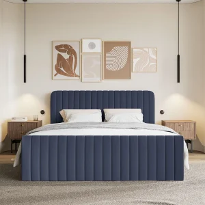 Continentaal bed met matrastopper – 200×200 cm – marine chenille – SALIANO