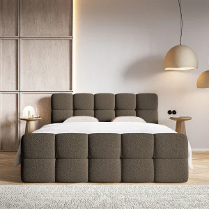 Continentaal bed – 160×200 cm – in bruine badstof – CLOUDY Continentaal bed – 160×200 cm – in bruine badstof – CLOUDY
