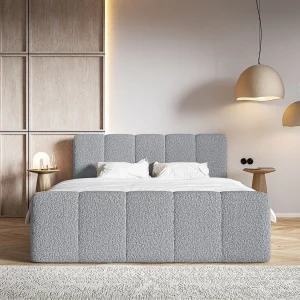 Continentaal bed – 160×200 cm – in grijze bouclé stof – CLOUDY II Continentaal bed – 160×200 cm – in grijze bouclé stof – CLOUDY II