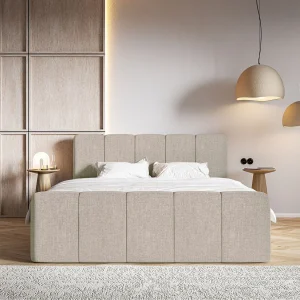 Continentaal bed met matrastopper – 140×200 cm – grijsbruin chenille – CLOUDY II