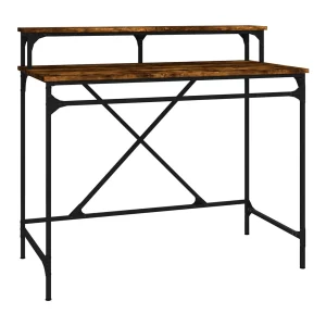 Bureau 100x50x90 cm bewerkt hout en ijzer gerookt eikenkleurig Bureau 100x50x90 cm bewerkt hout en ijzer gerookt eikenkleurig