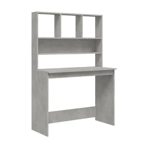 Bureau met schappen 102x45x148 cm bewerkt hout betongrijs Bureau met schappen 102x45x148 cm bewerkt hout betongrijs