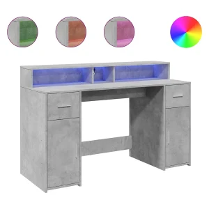 Bureau met LED-verlichting 140x55x91 cm bewerkt hout betongrijs