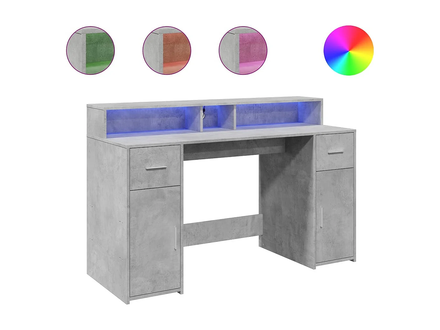 Bureau met LED-verlichting 140x55x91 cm bewerkt hout betongrijs