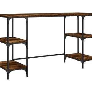 Bureau 140x50x75 cm metaal en bewerkt hout gerookt eikenkleurig