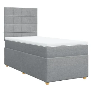 Boxspring met matras stof lichtgrijs 90×200 cm Boxspring met matras stof lichtgrijs 90×200 cm