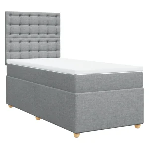 Boxspring met matras stof lichtgrijs 90×190 cm Boxspring met matras stof lichtgrijs 90×190 cm