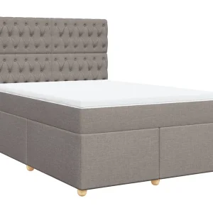 Boxspring met matras stof taupe 140×190 cm