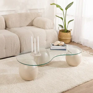 Salontafel van gehard glas – Transparant en beige – DENISA Salontafel van gehard glas – Transparant en beige – DENISA