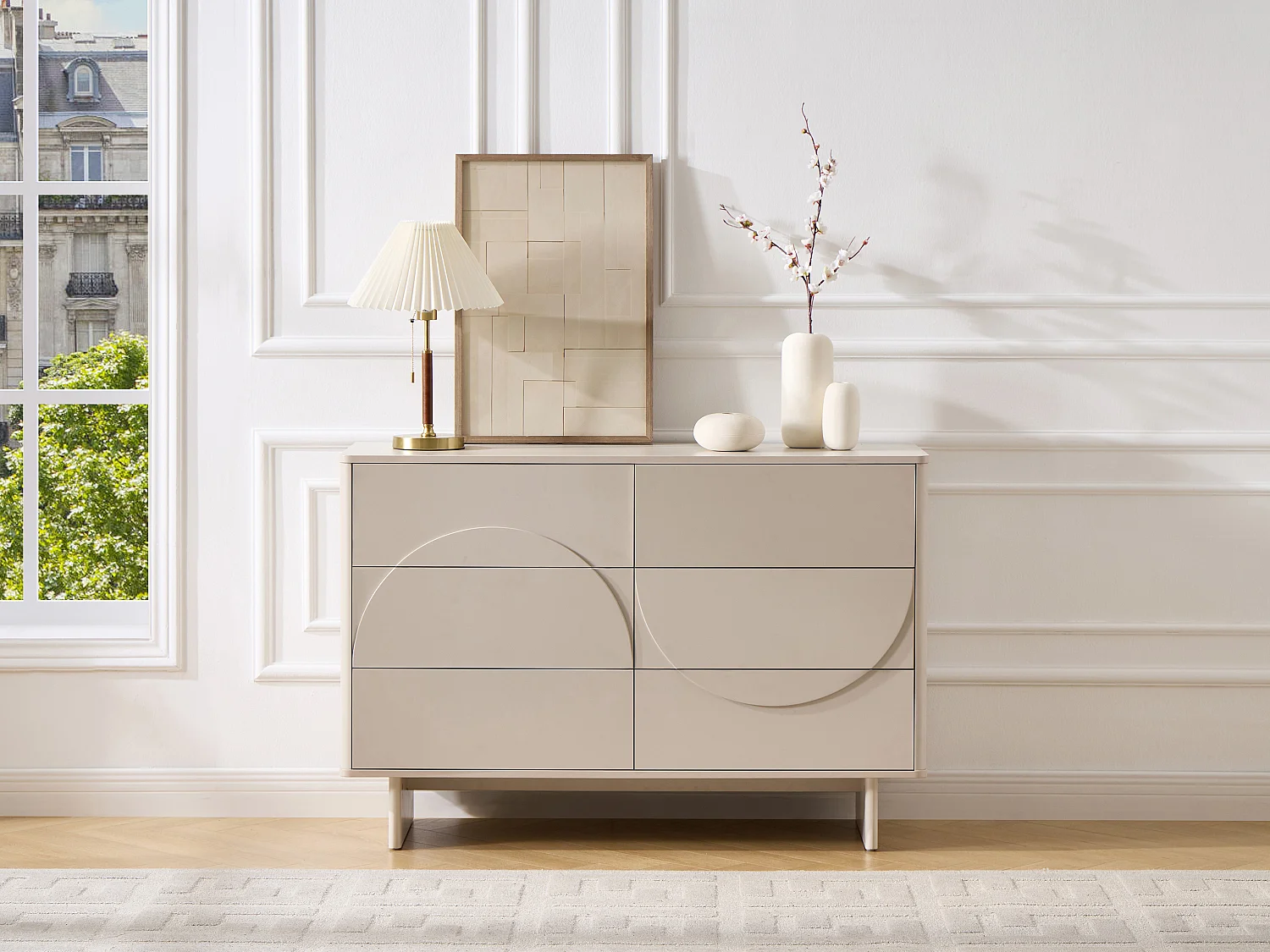 Commode met 6 lades in beige - DELORINA