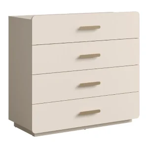 Commode 4 lades AMALIE – Kleur zandbeige – L100 x H93 x P42 cm – Elegante afwerking en zachte vormen Commode 4 lades AMALIE – Kleur zandbeige – L100 x H93 x P42 cm – Elegante afwerking en zachte vormen