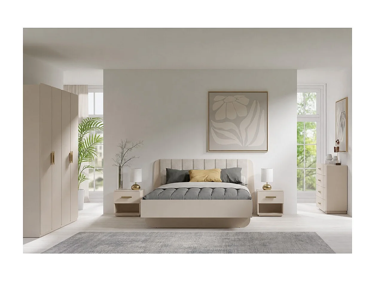 Complete kamer AMALIE beige - Bed 160x200 cm met lattenbodem, kledingkast, dressoir en 2 nachtkastjes