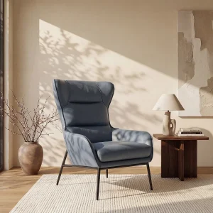 Grijze buffelleren fauteuil met doorgestikt effect DINNIA Grijze buffelleren fauteuil met doorgestikt effect DINNIA