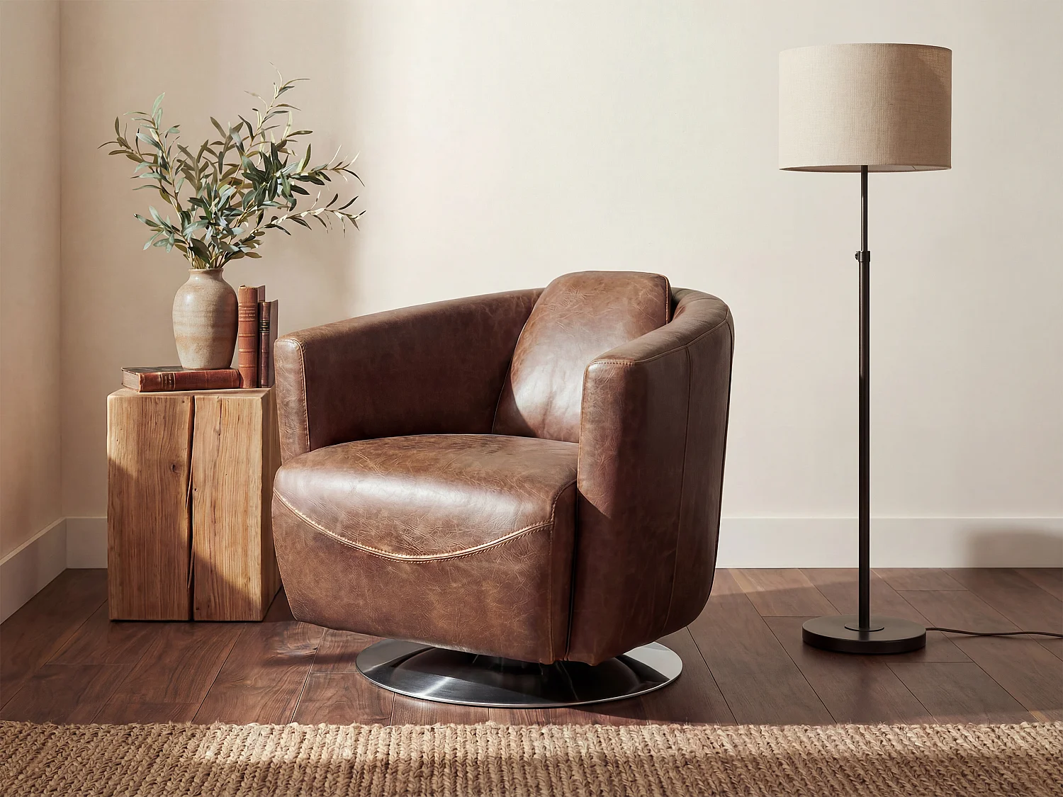 Clubfauteuil van leer met lived-in uiterlijk FLORENTIN.