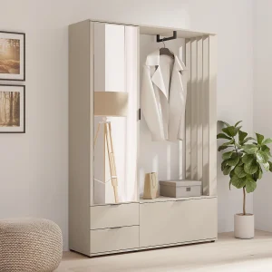 Garderobe met opbergruimte en kledingroede – Beige – CEDRELA Garderobe met opbergruimte en kledingroede – Beige – CEDRELA