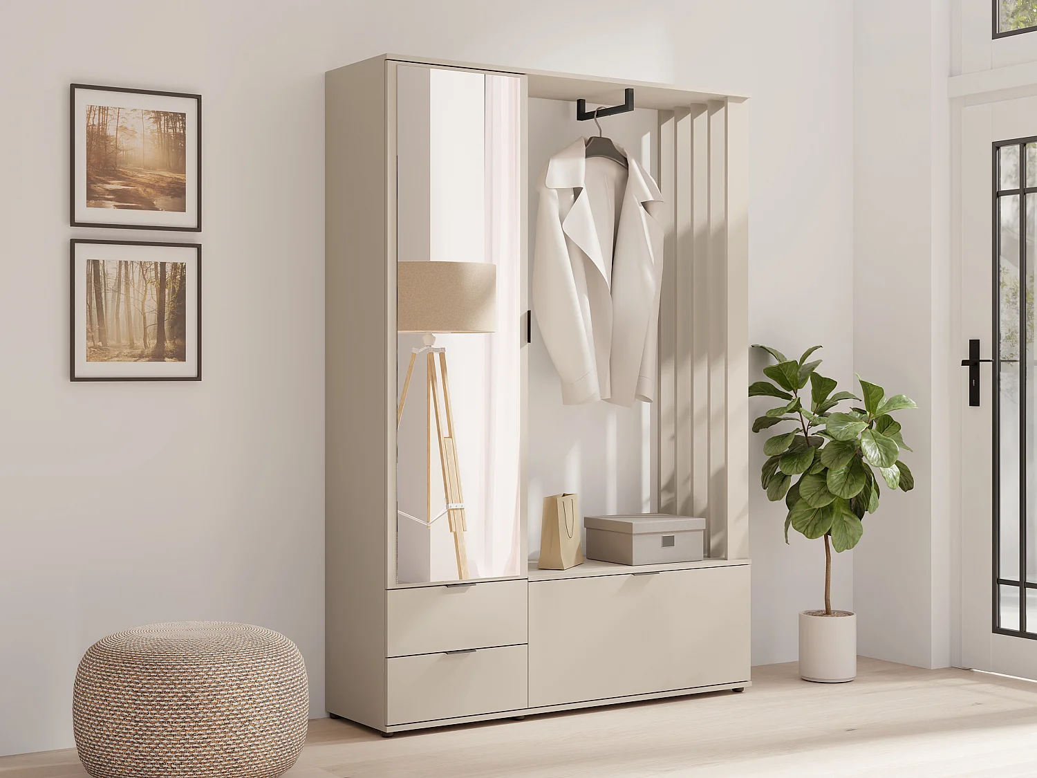 Garderobe met opbergruimte en kledingroede - Beige - CEDRELA