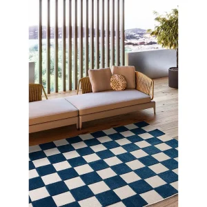 Buitentapijt – geometrisch met reliëf – blauwblauw / wit – 160×230 cm – CUADROS Buitentapijt – geometrisch met reliëf – blauwblauw / wit – 160×230 cm – CUADROS
