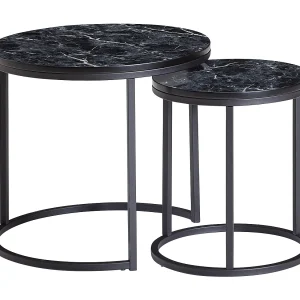 Design Bijzettafel 2-delige Set Zwart Marmerlook Rond, Design Bijzettafel 2-delige Set Zwart Marmerlook Rond,
