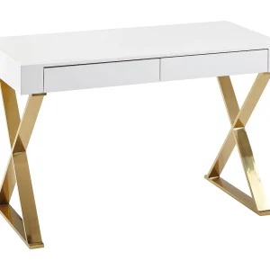 bureau 118x76x57 cm hout hoogglans wit metalen poten bureau 118x76x57 cm hout hoogglans wit metalen poten
