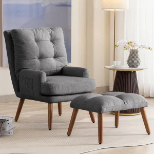 Chaise longue met voetenbank, 10-voudig verstelbare rugleuning, verstelbaar, stoel met zijplank-Grijs Chaise longue met voetenbank, 10-voudig verstelbare rugleuning, verstelbaar, stoel met zijplank-Grijs