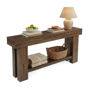 Consoletafel met 2 niveaus, 160 cm bijzettafel voor achter de bank, industriële consoletafel met opbergplank