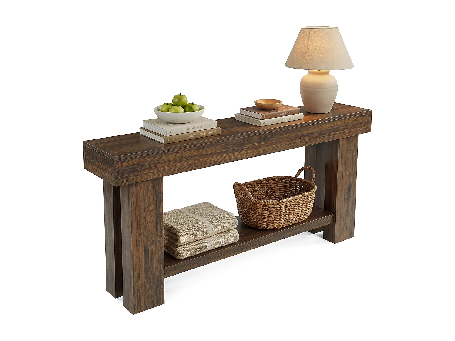 Consoletafel met 2 niveaus, 160 cm bijzettafel voor achter de bank, industriële consoletafel met opbergplank