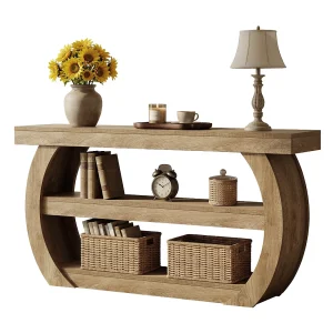 Consoletafel van 160 cm, haltafel met 3 niveaus en opbergplanken, industriële stijl Consoletafel van 160 cm, haltafel met 3 niveaus en opbergplanken, industriële stijl