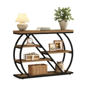 Consoletafel van 105 cm, industriële haltafel met 5 niveaus, opbergplanken en gebogen metalen frame. Consoletafel van 105 cm, industriële haltafel met 5 niveaus, opbergplanken en gebogen metalen frame.