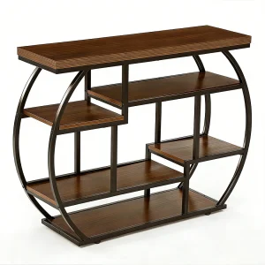 Consoletafel van 100 cm, industriële salontafel met opbergplanken, smalle bijzettafels met metalen frame Consoletafel van 100 cm, industriële salontafel met opbergplanken, smalle bijzettafels met metalen frame