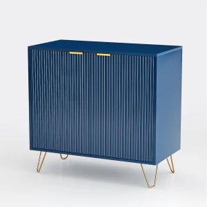 Buffet met 2 deuren, keukenbuffet met plank en metalen poten, voor woonkamer of eetkamer, blauw Buffet met 2 deuren, keukenbuffet met plank en metalen poten, voor woonkamer of eetkamer, blauw