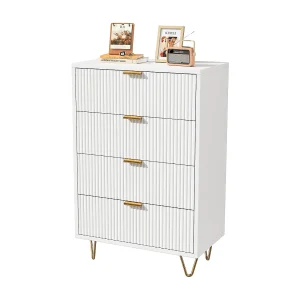 Commode met 4 lades, witte slaapkamercommode, geschikt voor woonkamer, slaapkamer of kantoor, 4 lades, 60 x 34 x 9 cm