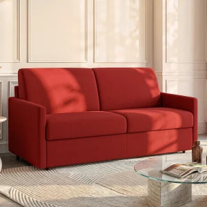 Slaapbank express rood kunstleder traagschuim zitting 160 cm matras 14 cm CALIFE