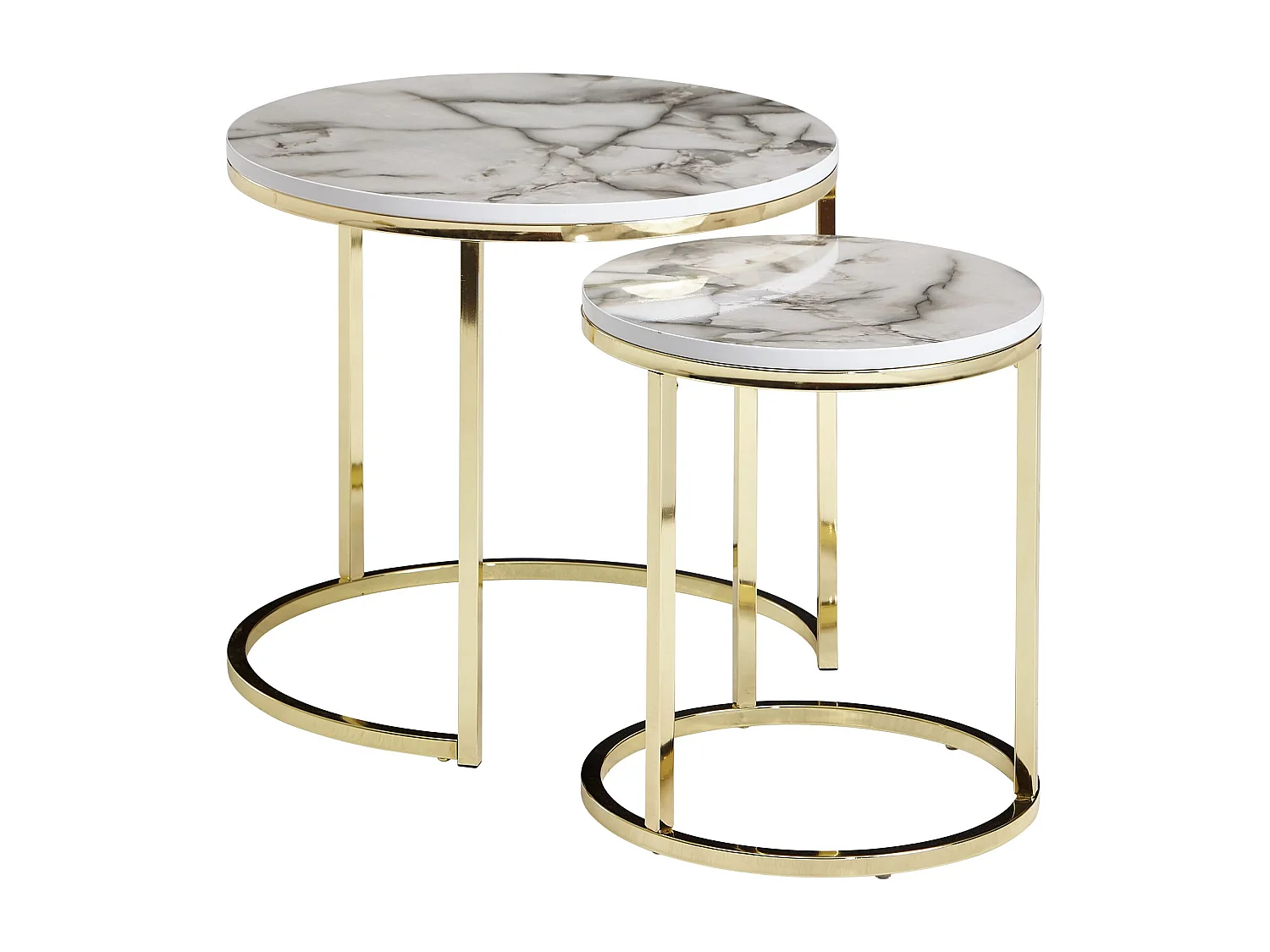Bijzettafel set van 2 - Wit marmerlook - Modern en decoratief metaal goud