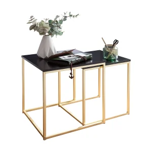 Bijzettafel set CALA – Zwart/goud MDF/metaal – Moderne nesttafels Bijzettafel set CALA – Zwart/goud MDF/metaal – Moderne nesttafels