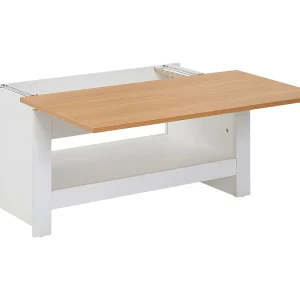 design salontafel 85 X 47 X 45 cm wit / eiken | Woonkamertafel met opbergruimte | Salontafel met opbergvak Modern | Vierkante salontafel