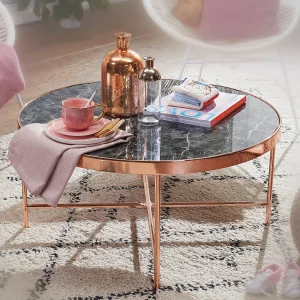 design salontafel zwart – rond Ø82,5 cm met koperen metalen frame | Grote woonkamer tafel Lounge tafel design salontafel zwart – rond Ø82,5 cm met koperen metalen frame | Grote woonkamer tafel Lounge tafel