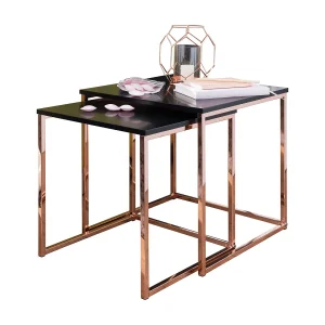 Bijzettafel set CALA – Zwart/koper MDF/metaal – Modern ontwerp met opbergruimte Bijzettafel set CALA – Zwart/koper MDF/metaal – Modern ontwerp met opbergruimte