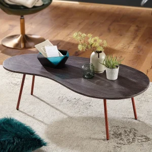 Design salontafel JAI 122×34,5×63 cm Acacia met metalen poten koper | Niertafel Massief hout Grijs