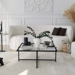 Design salontafel zwart glas LIMP met transparant blad Design salontafel zwart glas LIMP met transparant blad