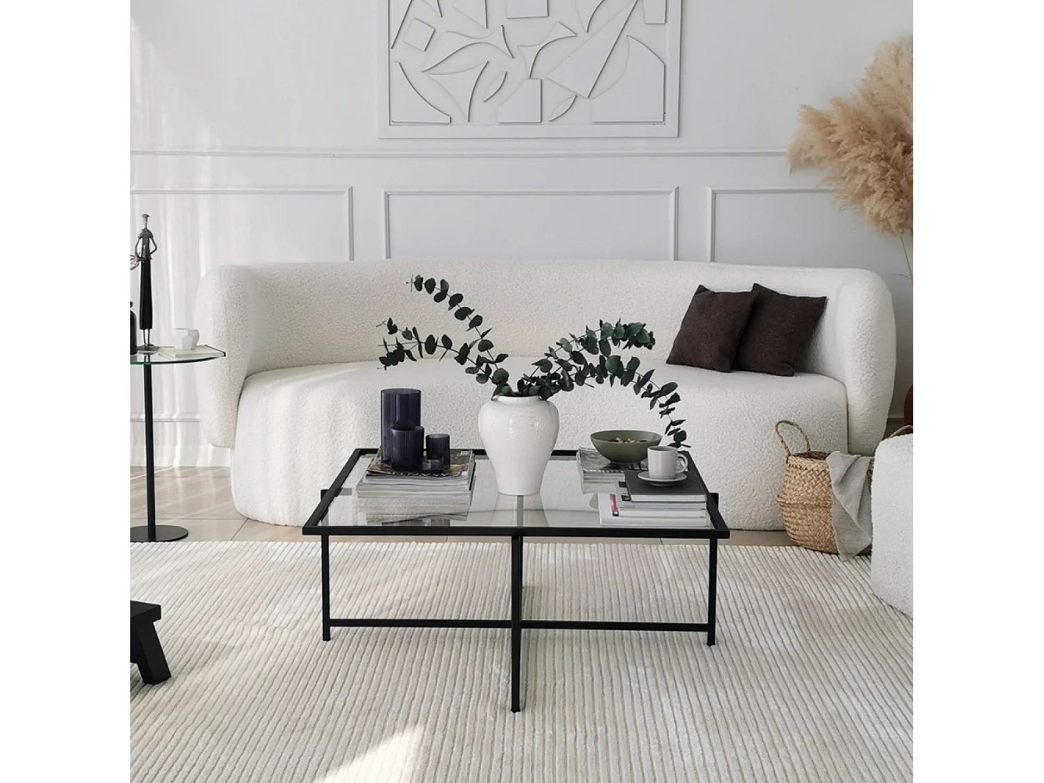Design salontafel zwart glas LIMP met transparant blad