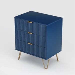 Commode met 3 lades, nachtkastje, modern bijzettafeltje, nachtkastje, 60 x 40 x 70 cm, blauw Commode met 3 lades, nachtkastje, modern bijzettafeltje, nachtkastje, 60 x 40 x 70 cm, blauw