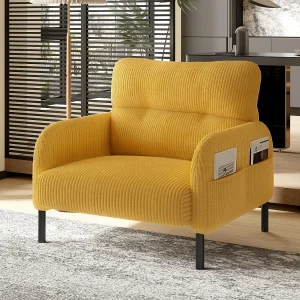 Corduroy fauteuil – met zijzakken – vierkante stijl en natuurlijk design voor woonkamer of balkon Corduroy fauteuil – met zijzakken – vierkante stijl en natuurlijk design voor woonkamer of balkon
